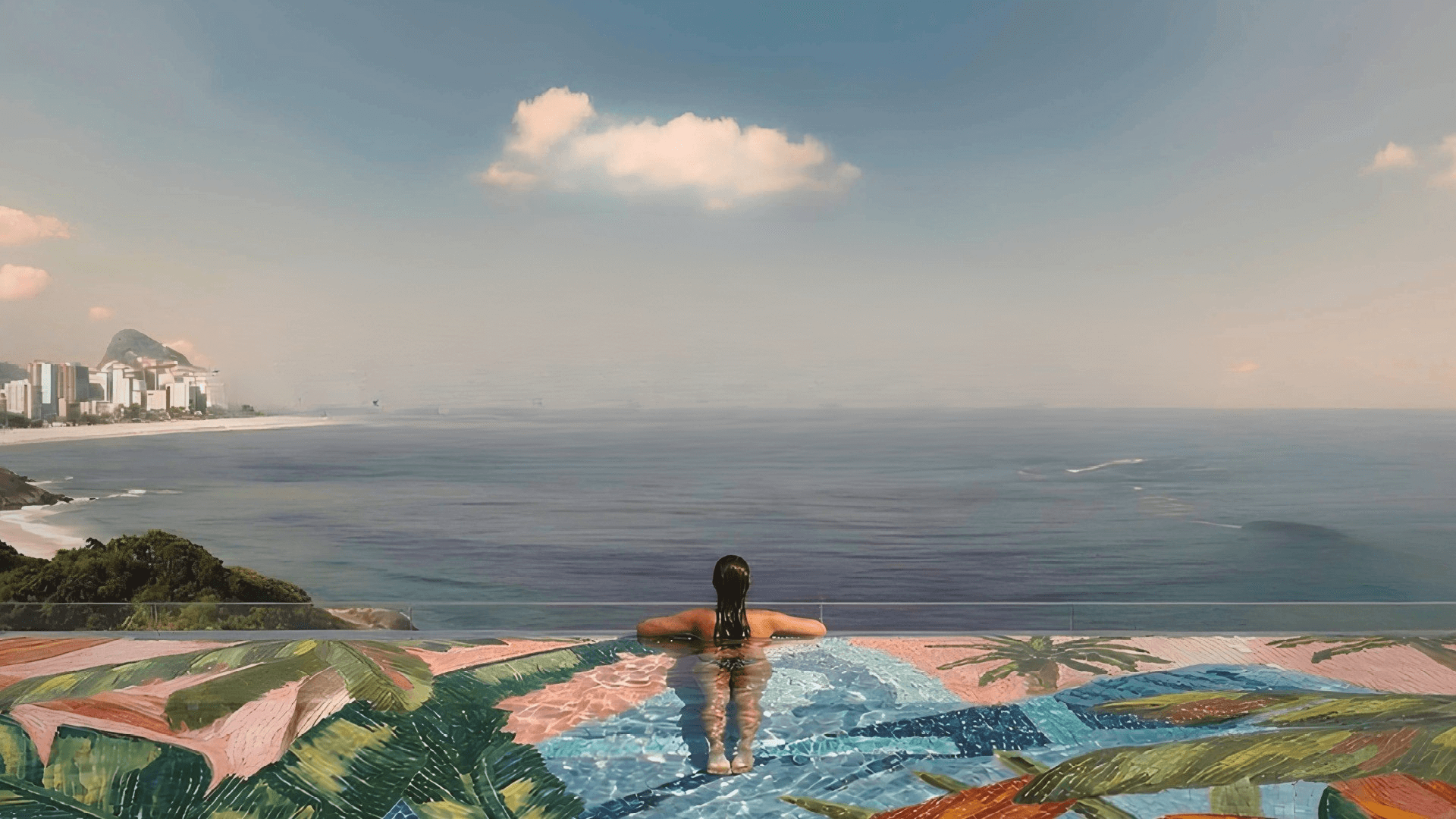 Infinity pool on rooftop with ocean view